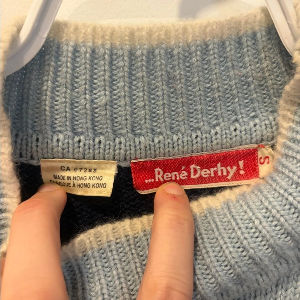 Vintage Ski Cabin Knit Sweater in Navy, Light Blue & Red - Picture 10 of 15